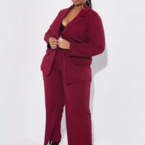 Crepe Wine Two Piece Pantsuit
